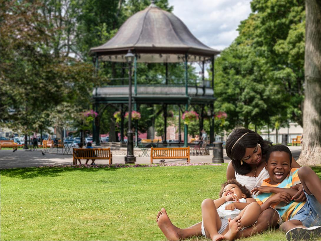 A happy family in a park